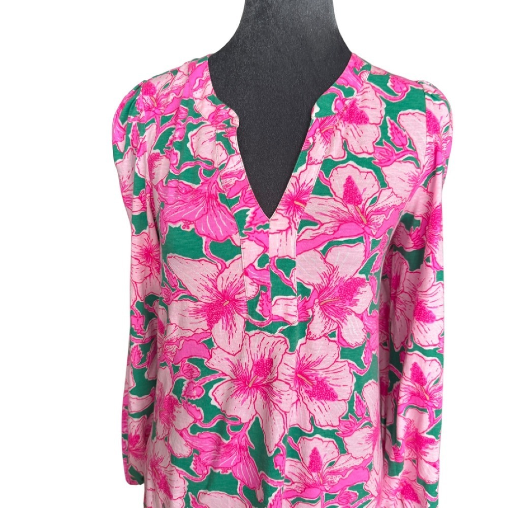 Lilly Pulitzer Alyssa Hibiscus Print Dress Long Sleeve Shift Size XS - Picture 4 of 10